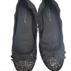 Alice and Olivia for Payless Black Glitter Ballet Flat Shoes Size 9